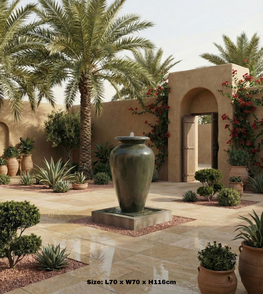 نافورة أسمنت باللون الأخضر الزيتوني