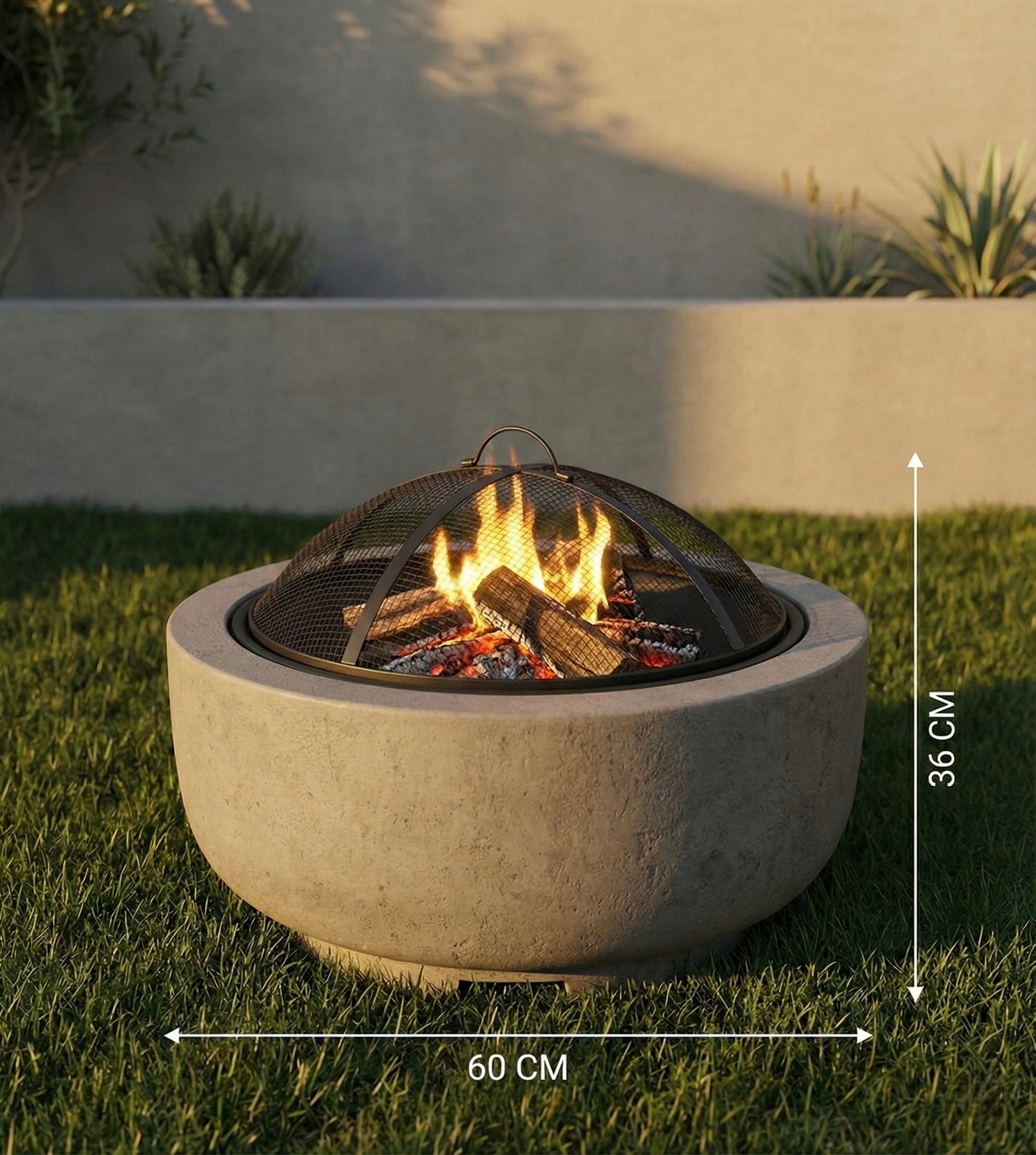 Wood-burning fire pit with BBQ grill (earthy yellow)