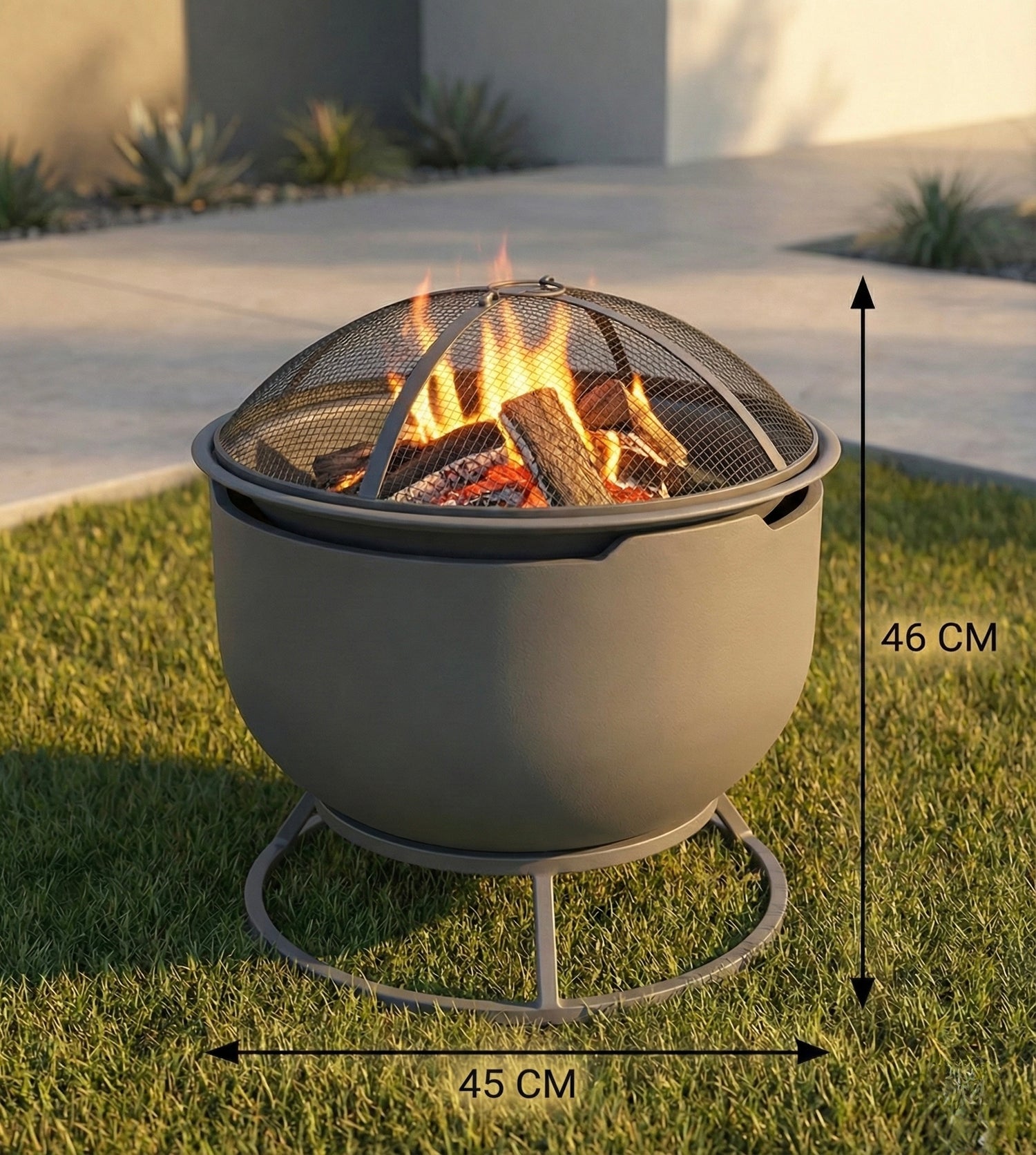 Wood-burning fire pit with BBQ grill (concrete)